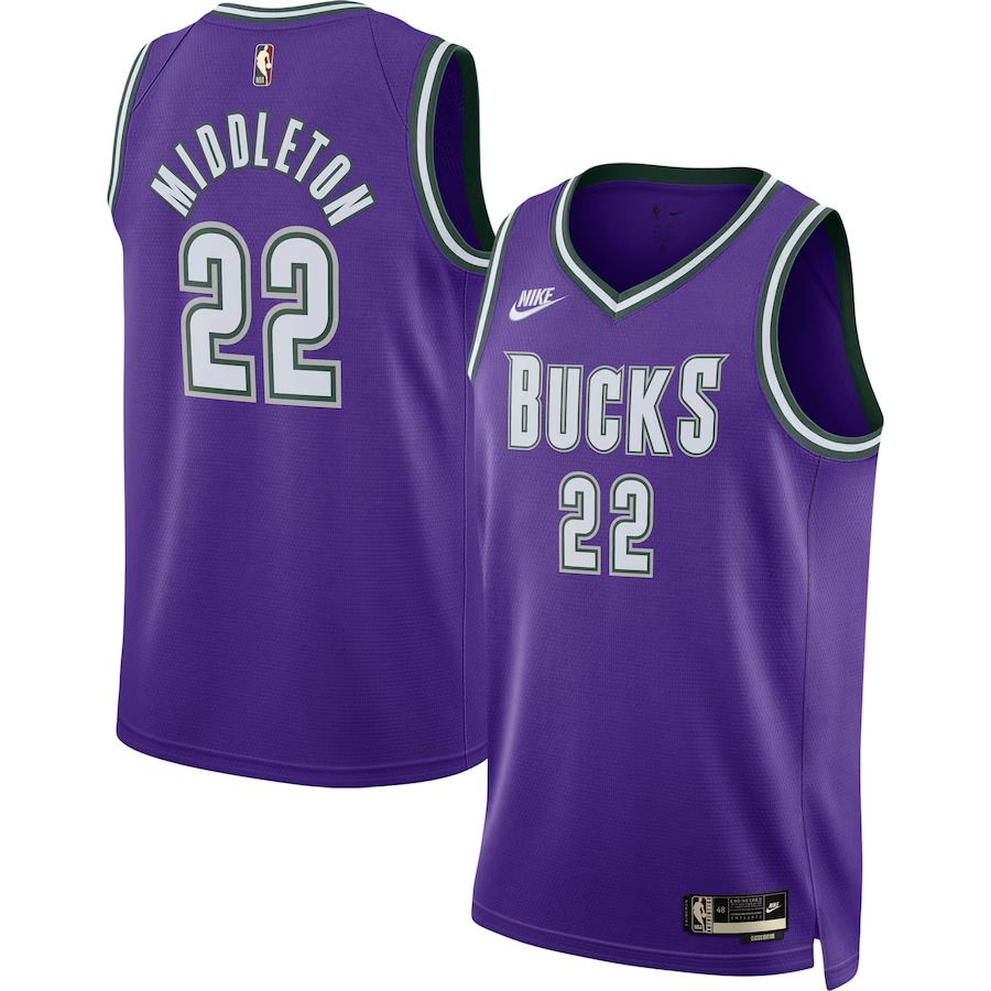 Men Milwaukee Bucks #22 Khris Middleton Nike Purple 2022-23 Swingman NBA Jersey->milwaukee bucks->NBA Jersey